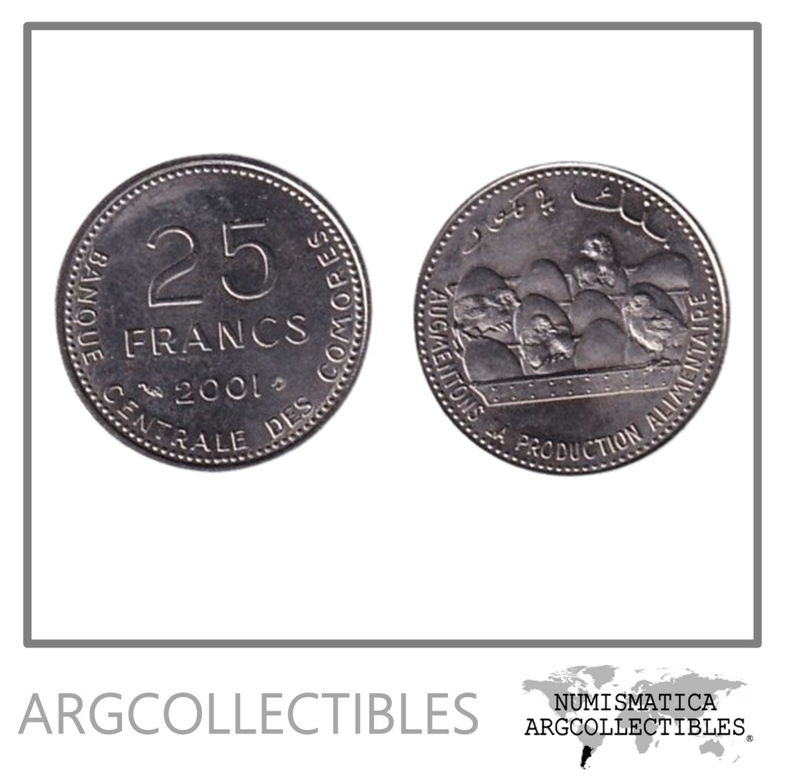 Comores Moneda 25 Francos 2001 FAO Acero KM-14a UNC
