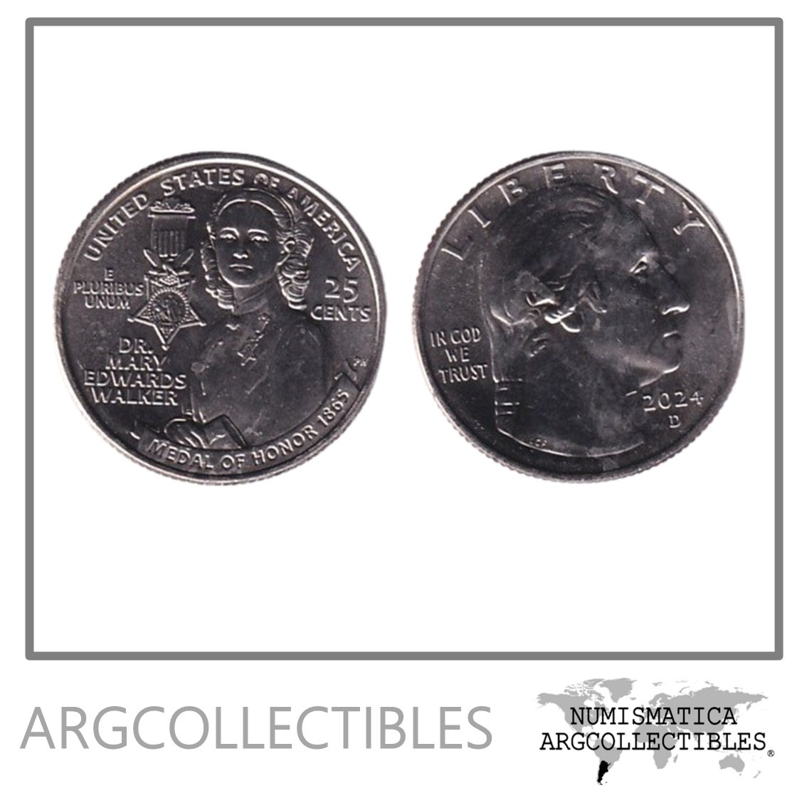 USA Moneda 1/4 Dolar 2024 D Niquel Mujeres Americanas Dra. Mary Edwards Walker UNC