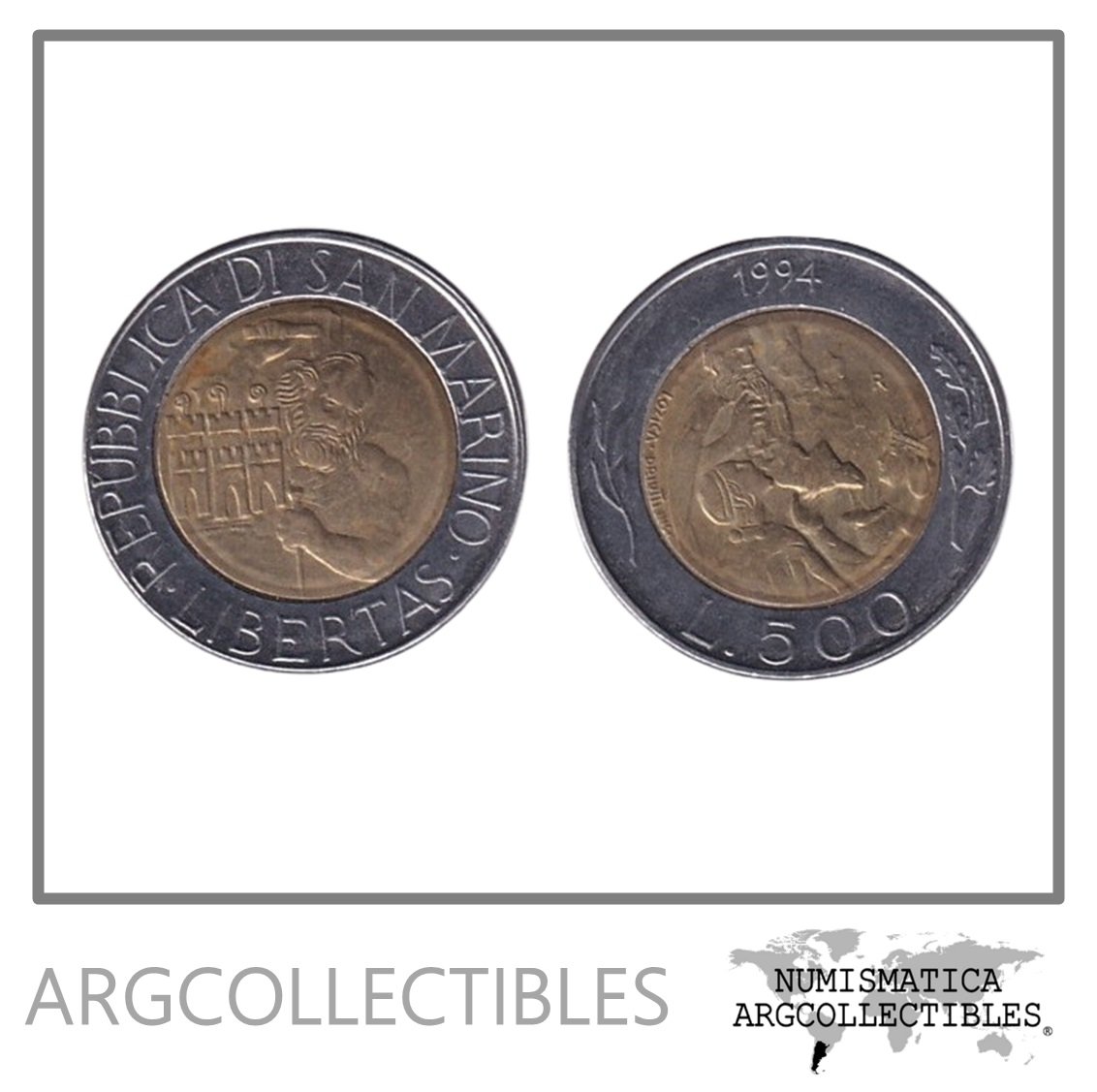San Marino Moneda 500 Liras 1994 Bimetalica KM-314 UNC