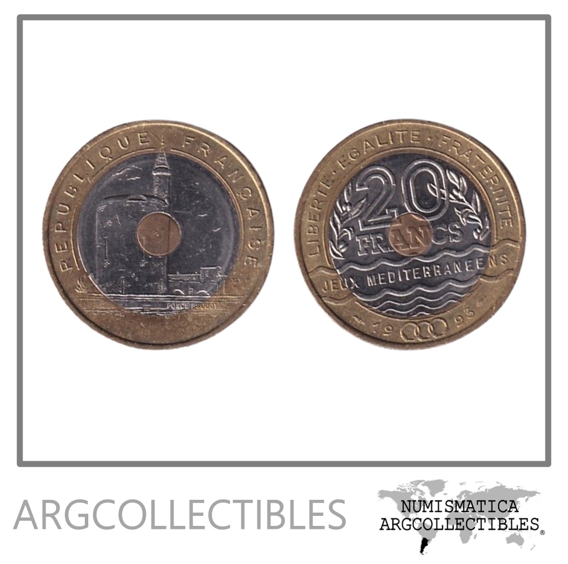 Francia Moneda 20 Francos 1993 Juegos del Mediterraneo Trimetalica KM-1016 AU