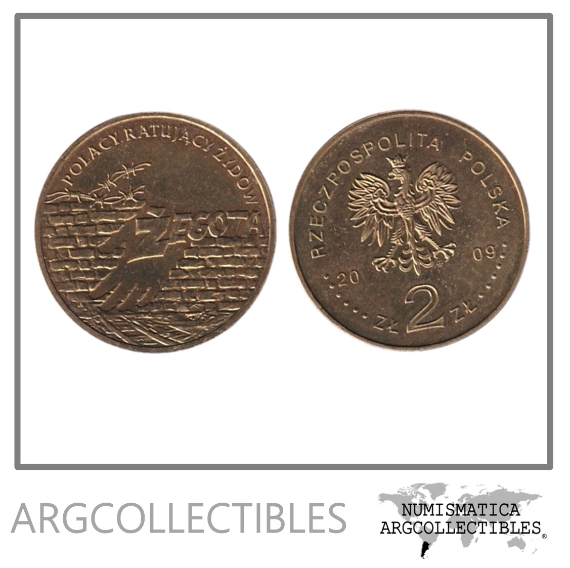 Polonia Moneda 2 Zlotych 2009 Polacos que Salvaron Judios Laton Y#703 UNC