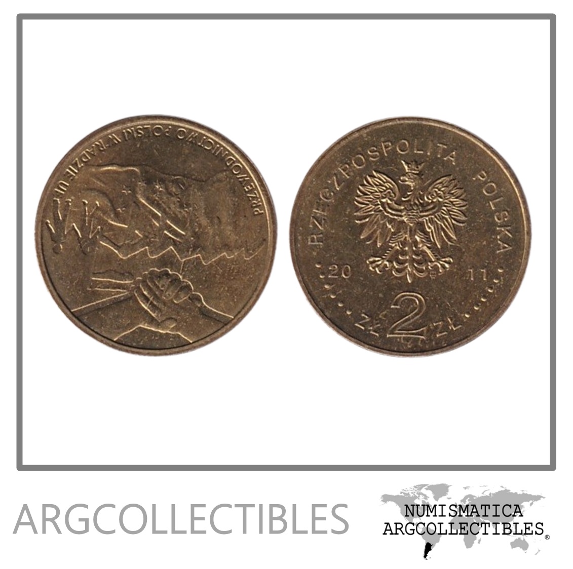 Polonia Moneda 2 Zlotych 2011 Presidencia Polaca del Consejo de la UE Laton Y#777 UNC