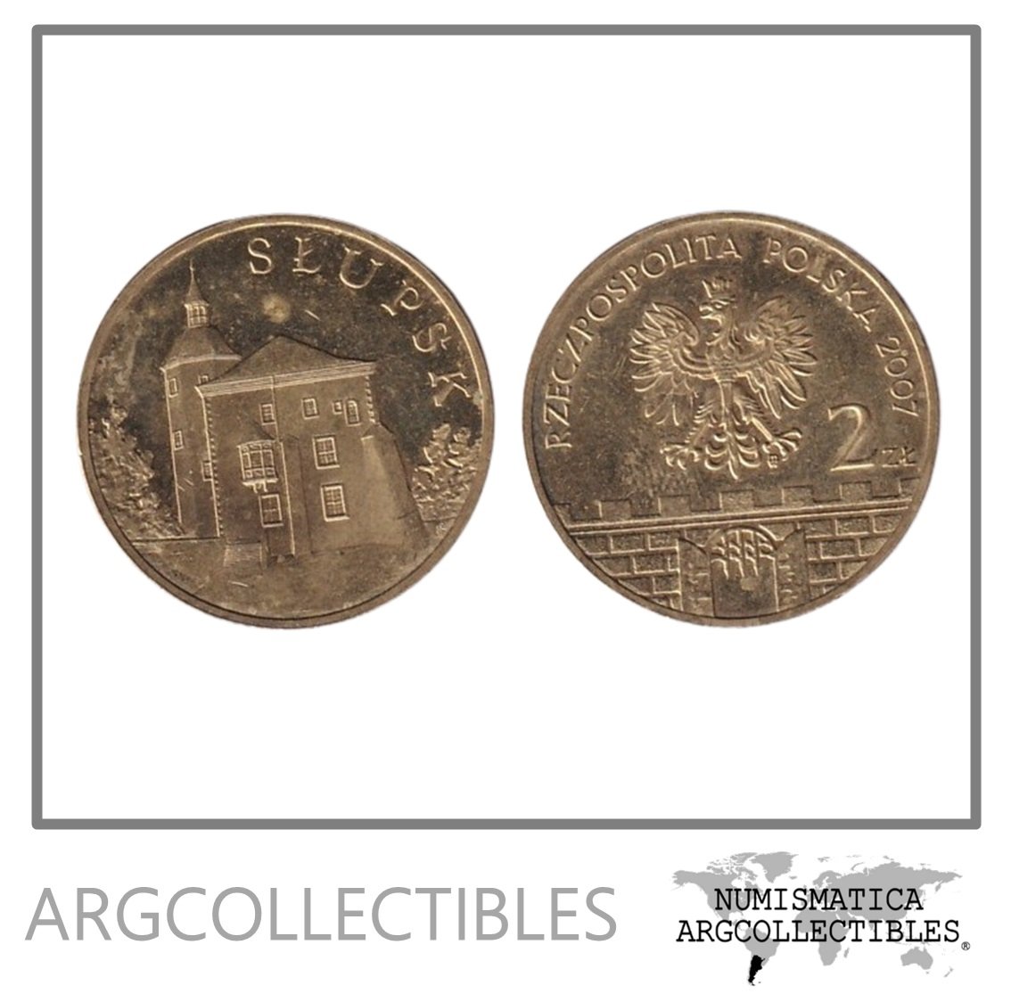 Polonia Moneda 2 Zlotych 2007 Ciudades Slupsk Laton Y#620 UNC