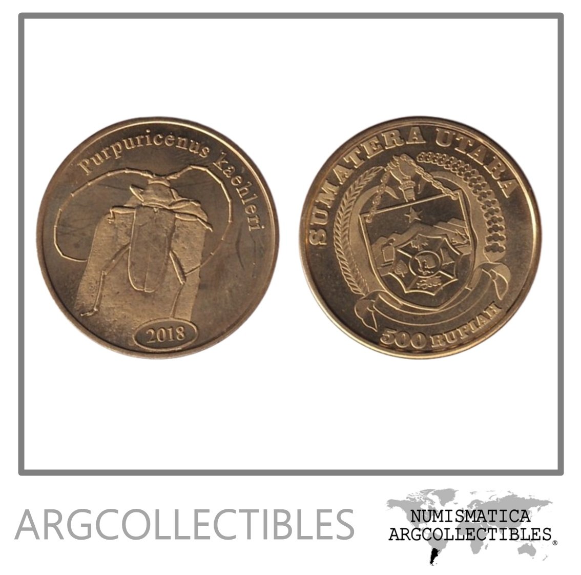 Sumatra del Norte Moneda 500 Rupias 2018 Purpuricenus Kaehleri UNC