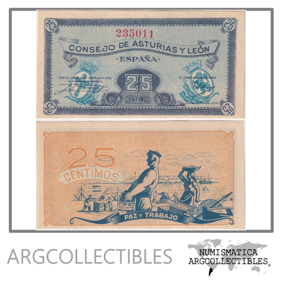 España Billete 25 Centimos 1936 P-S-601 UNC (Asturias y Leon)