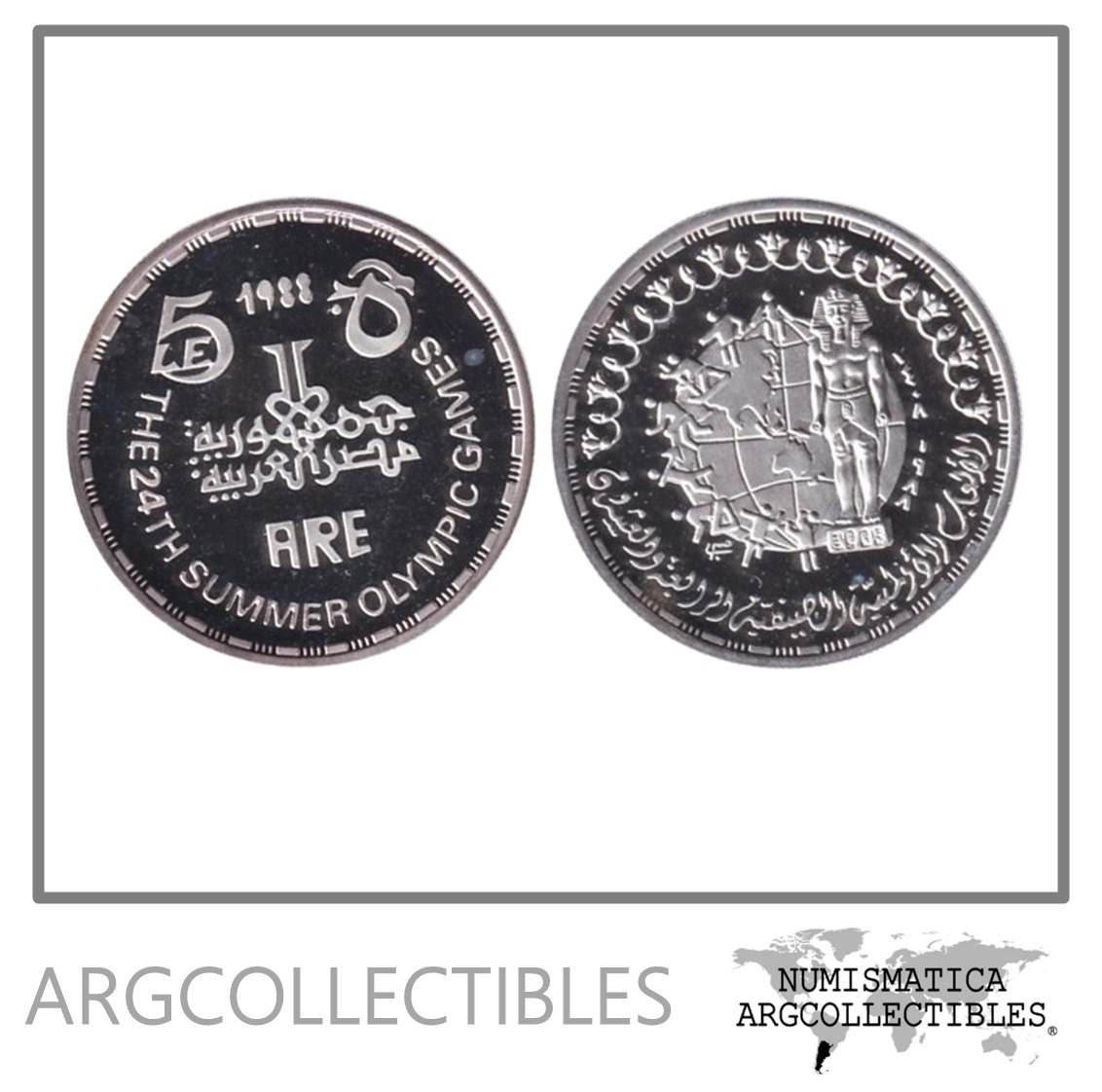 Egipto Moneda 5 Pounds 1988 Juegos Olimpicos Seul Plata 720-17,5gr KM-624 Proof