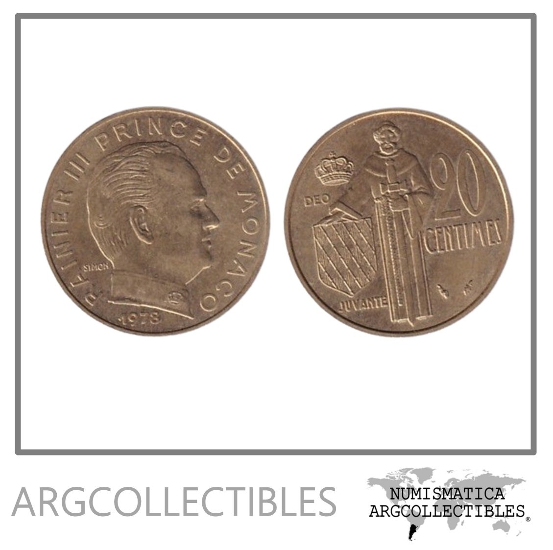 Monaco Moneda 20 Centimos 1978 Rainiero III Laton KM-143 AU