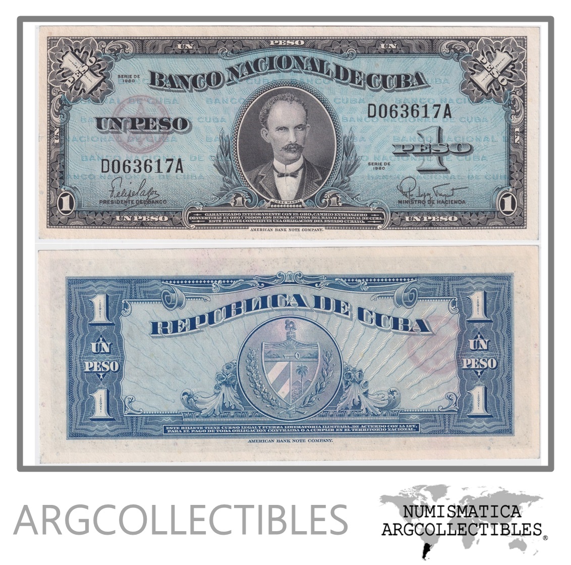 Cuba Billete 1 Peso 1960 P-77b UNC