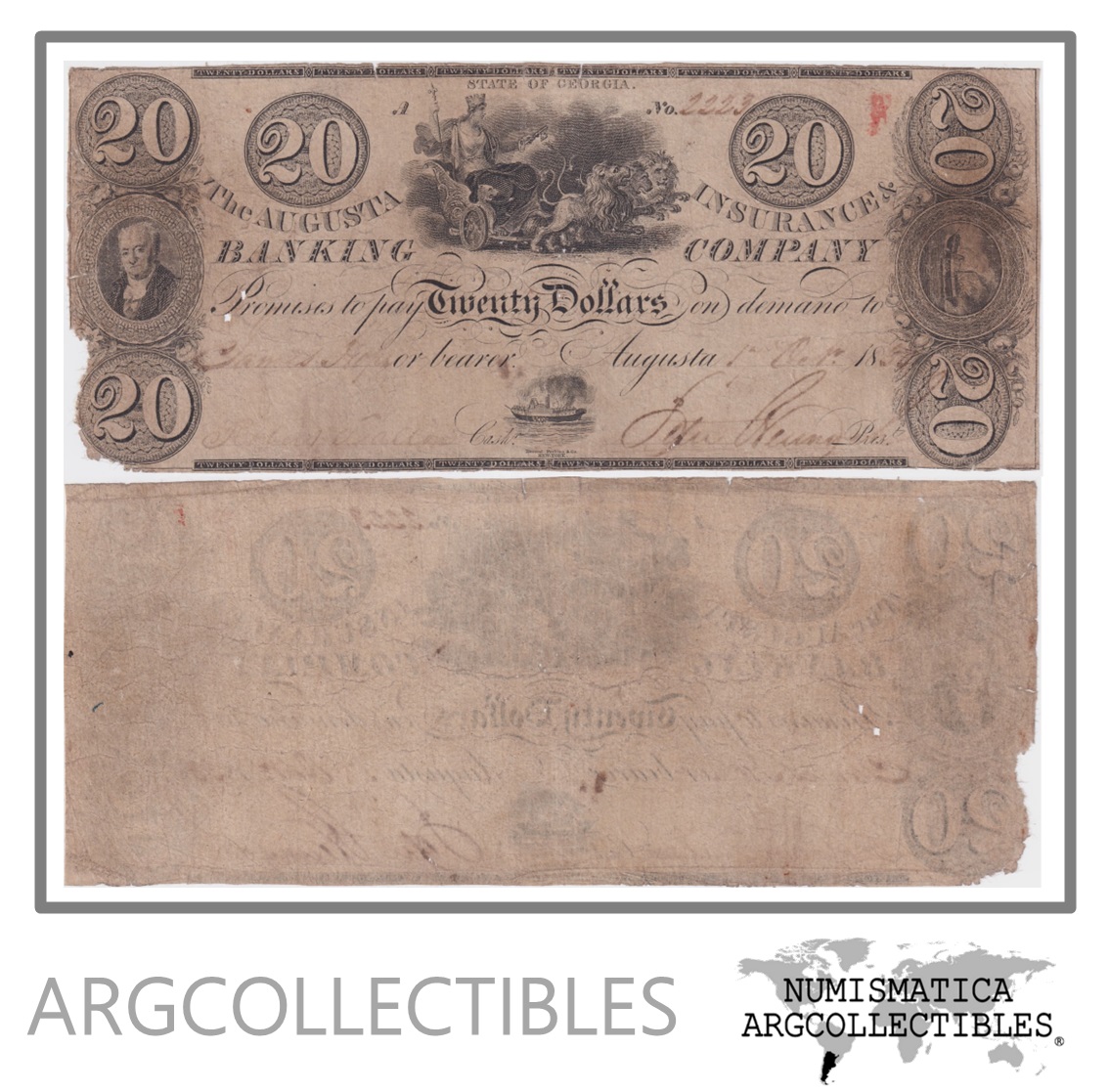 Estados Unidos USA Billete 20 Dolares 1830 Bank Ausgusta VG (Georgia)