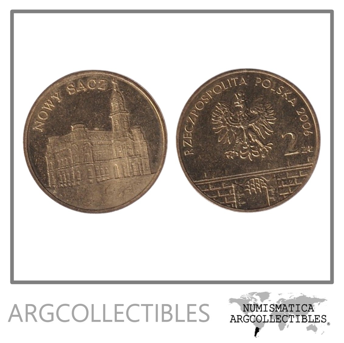 Polonia Moneda 2 Zlotych 2006 Ciudades Nowy Sacz Laton Y#573 UNC