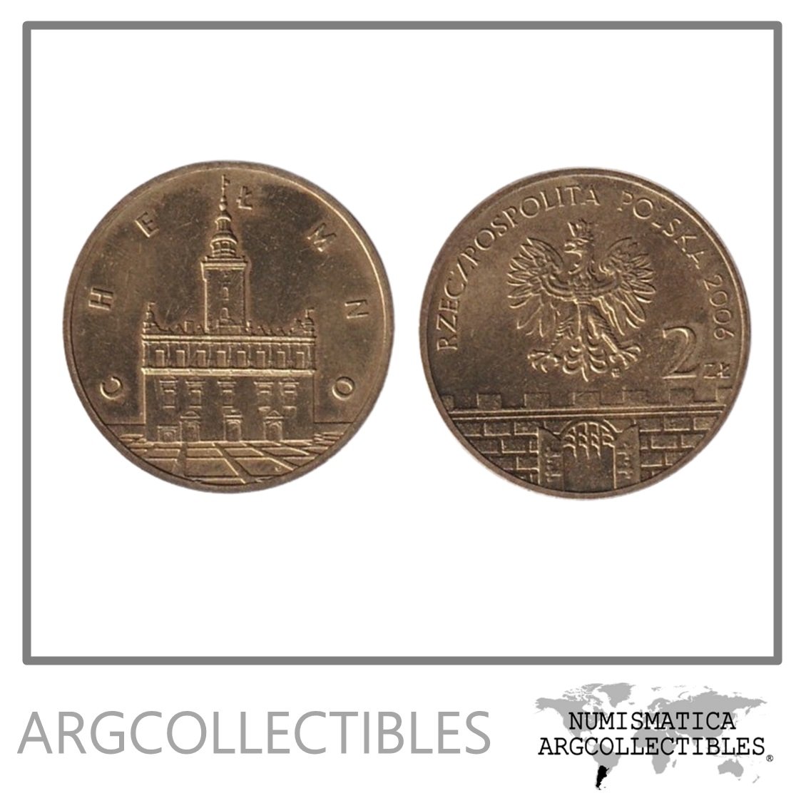 Polonia Moneda 2 Zlotych 2006 Ciudades Chelmno Laton Y#545 UNC