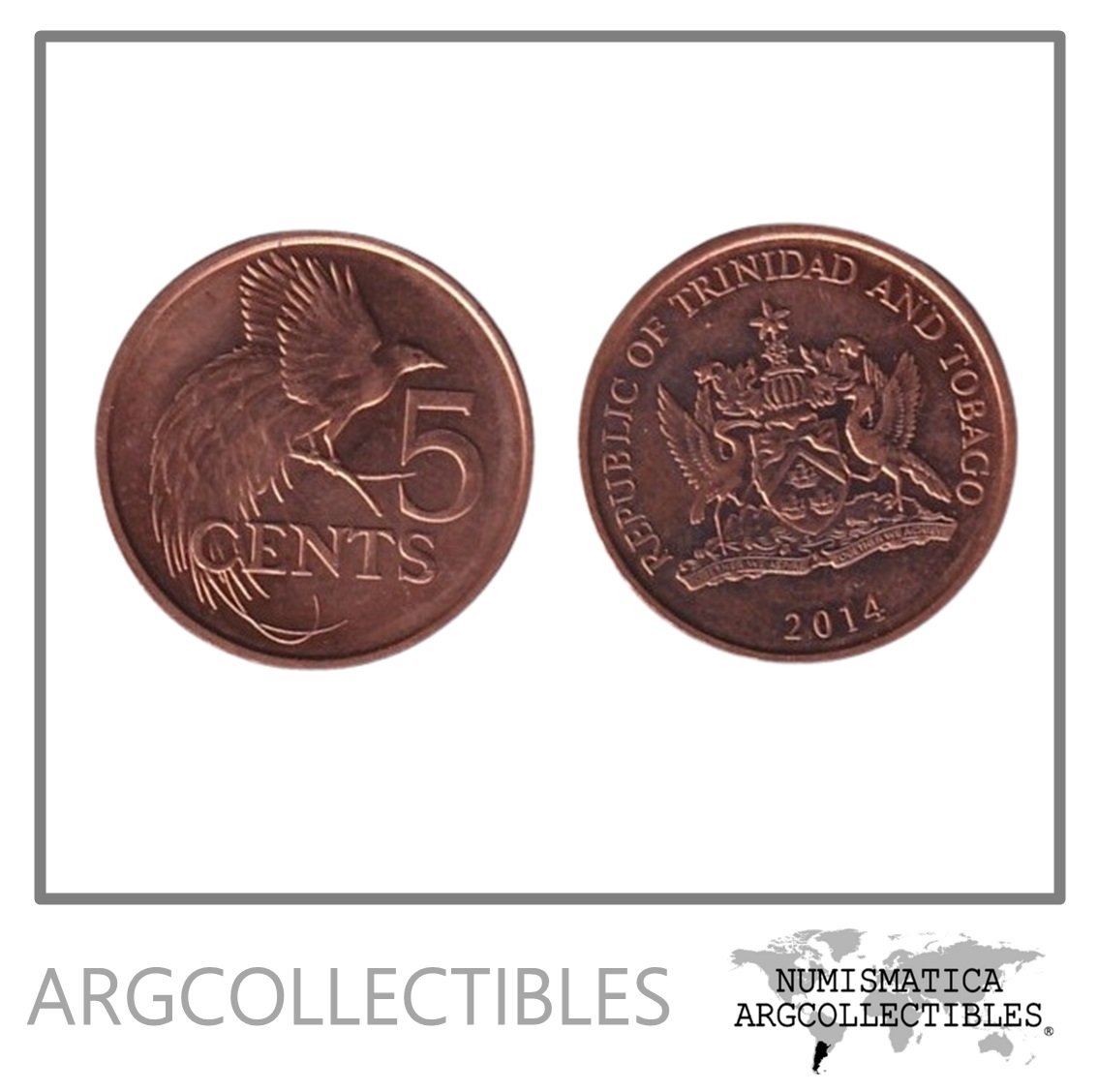 Trinidad y Tobago Moneda 5 Centavos 2014 Paradisaea Apoda Bronce KM-30 UNC