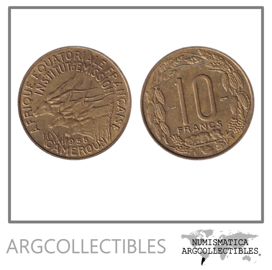 Africa Ecuatorial Francesa Camerun Moneda 10 Francos 1958 Bronce KM-10 AU