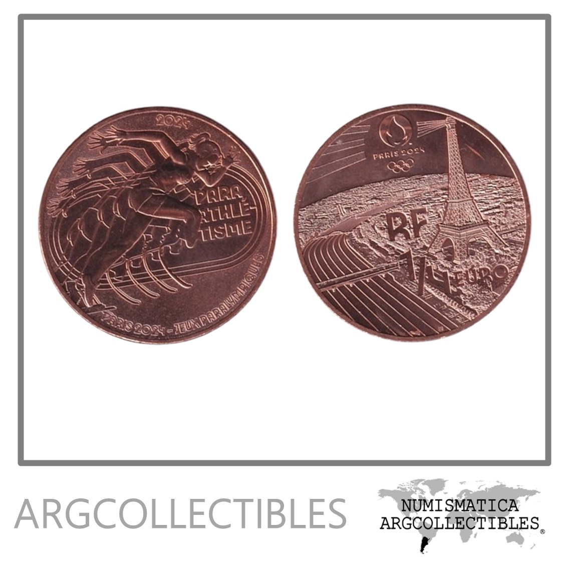 Francia Moneda 1/4 Euro 2024 Juegos ParaOlimpicos Atletismo Cobre UNC