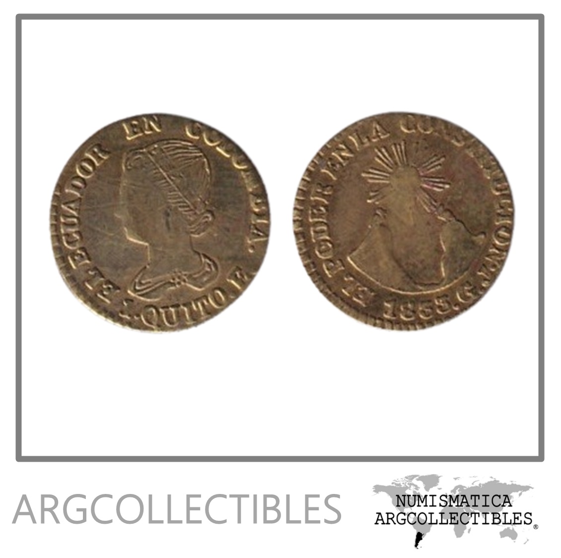 Ecuador Moneda 1 Escudo 1833 Laton KM-15 Replica