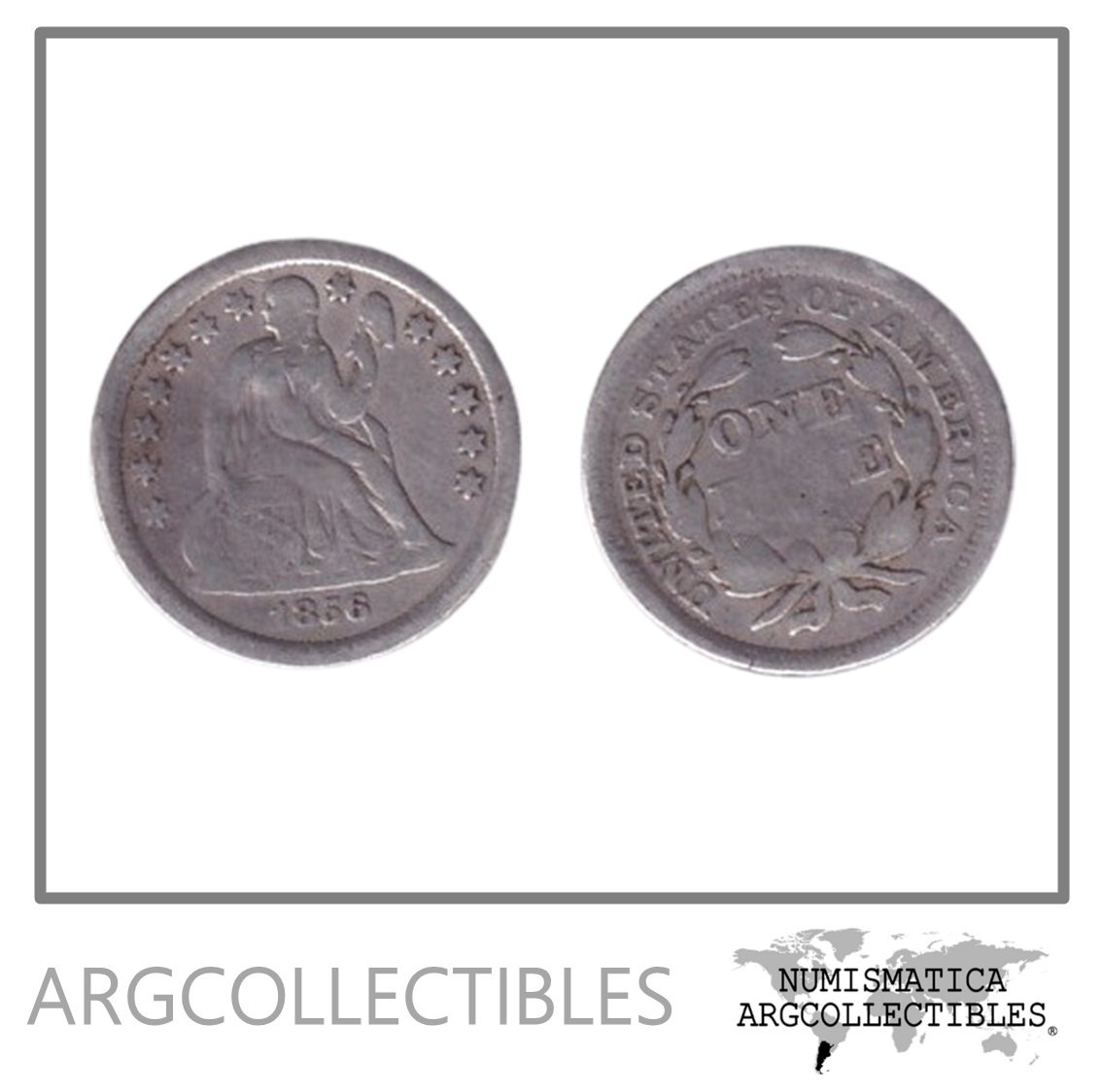 Usa Moneda 1 Dime 1856 Plata 900 Seated Liberty KM-A63.2 F
