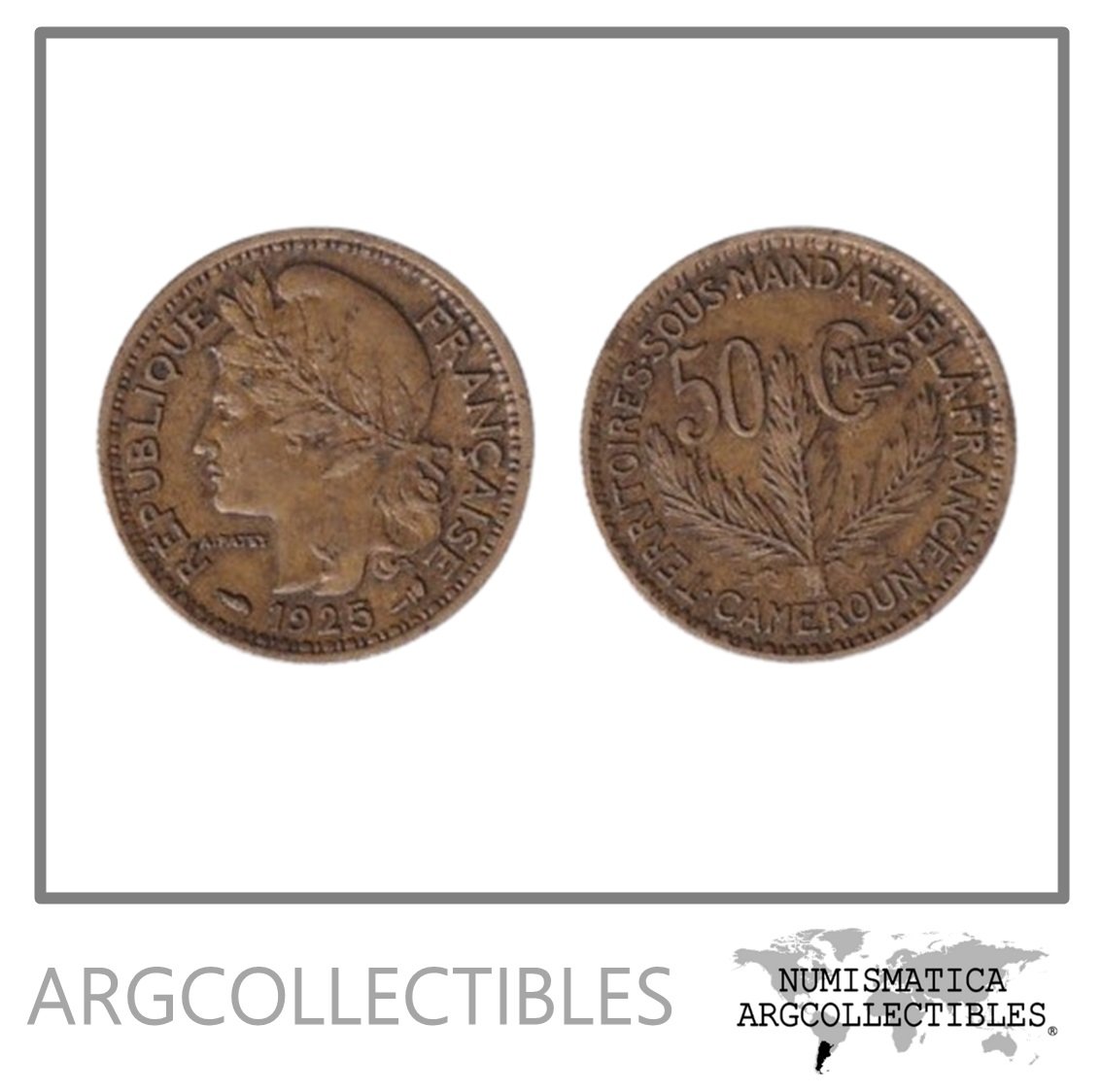 Camerun Moneda 50 Centimos 1925 Bronce KM-1 VF