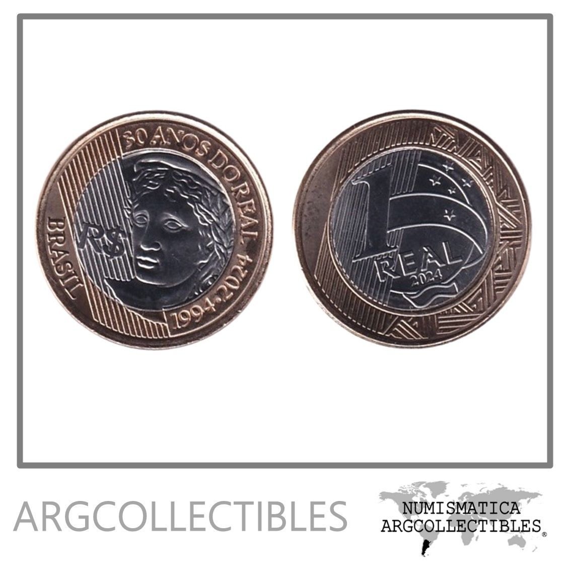 Brasil Moneda 1 Real 2024 / 30 Aniversario del Real Bimetalica UNC