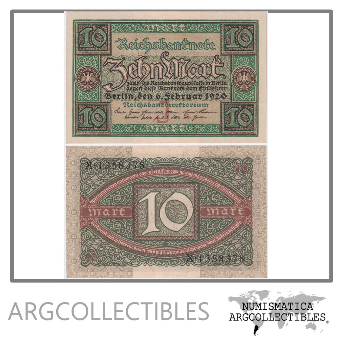 Alemania Billete 10 Marcos 1920 P-67A UNC
