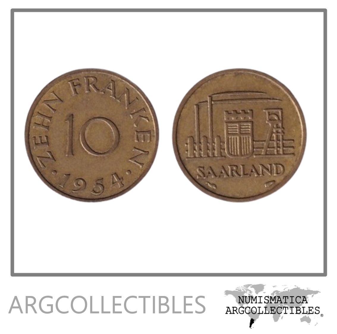 Sarre Moneda 10 Francos 1954 Niquel KM-1 VF+