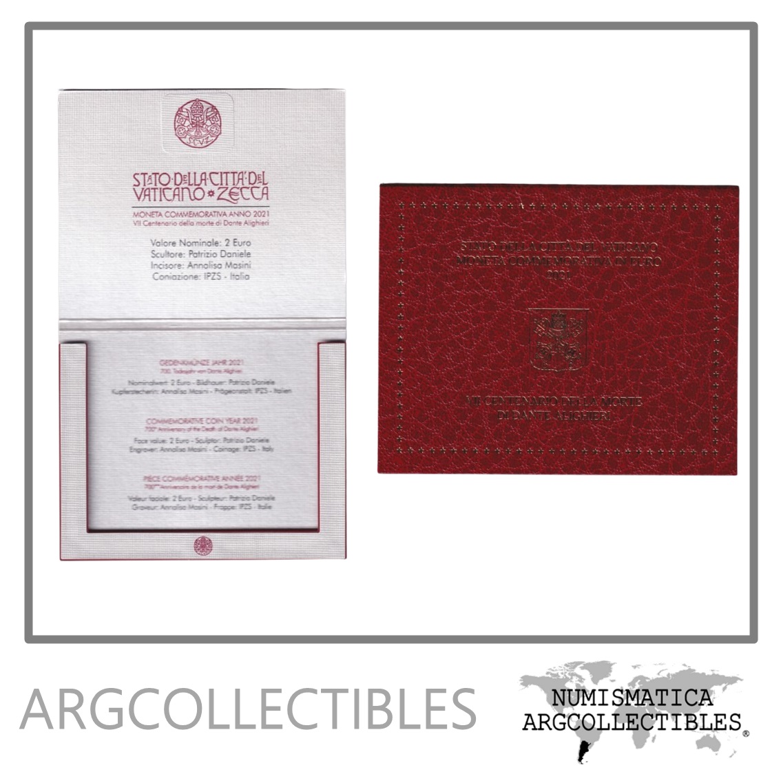 Vaticano Blister Moneda 2 Euros 2021 Bimetalica Dante Alighieri UNC - Imagen 2