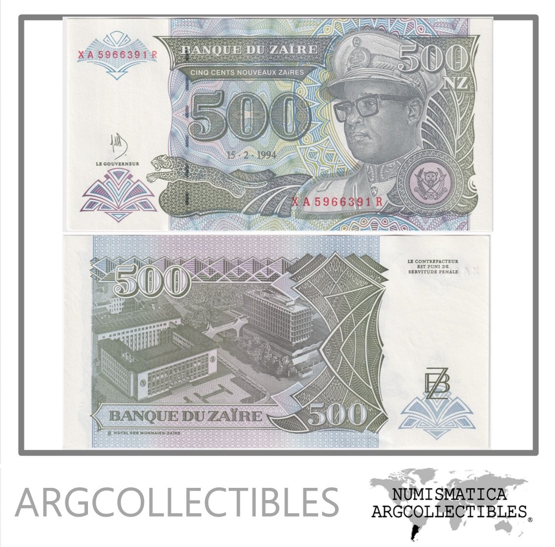 Zaire Billete 500 Nuevos Zaires 1994 P-64a UNC