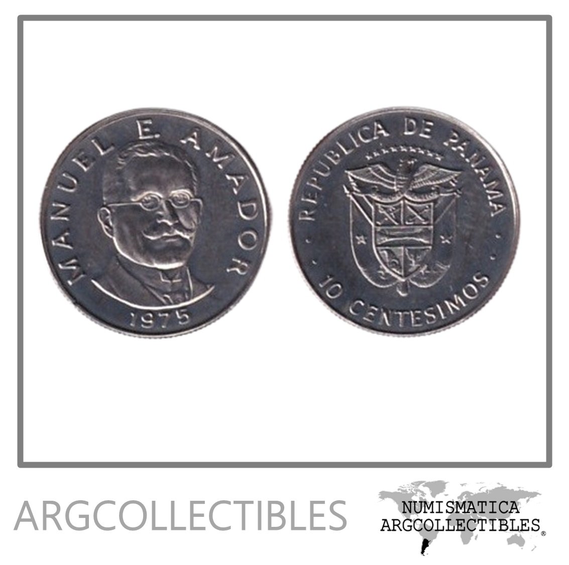 Panama Moneda 10 Centavos 1975 Manuel E. Amador KM-36 Niquel UNC