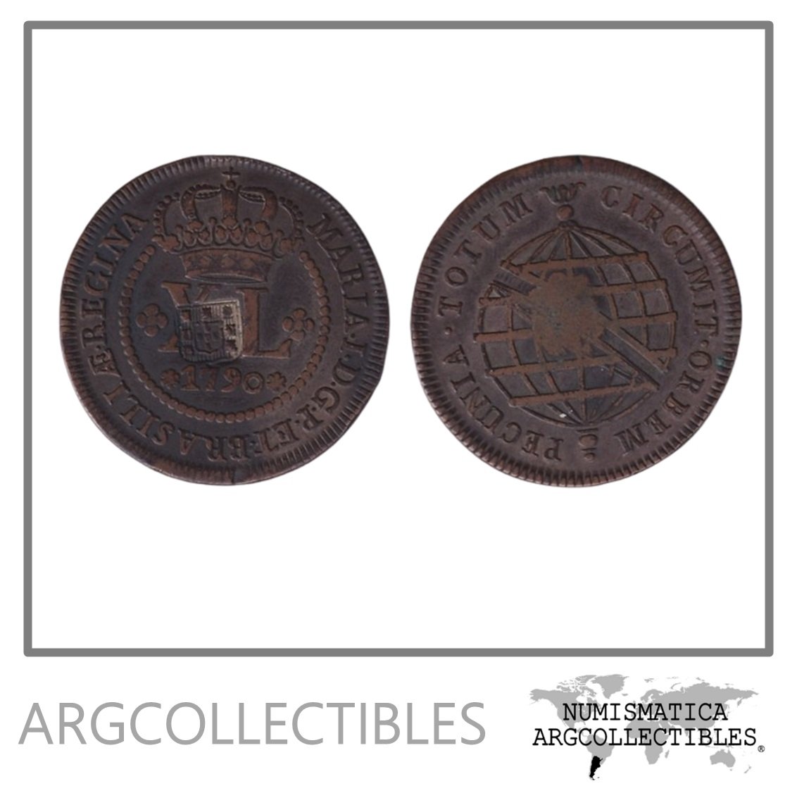 Brasil Moneda 80 Reis 1809(1790) Contramarca 40 Reis Cobre KM-290.1 XF