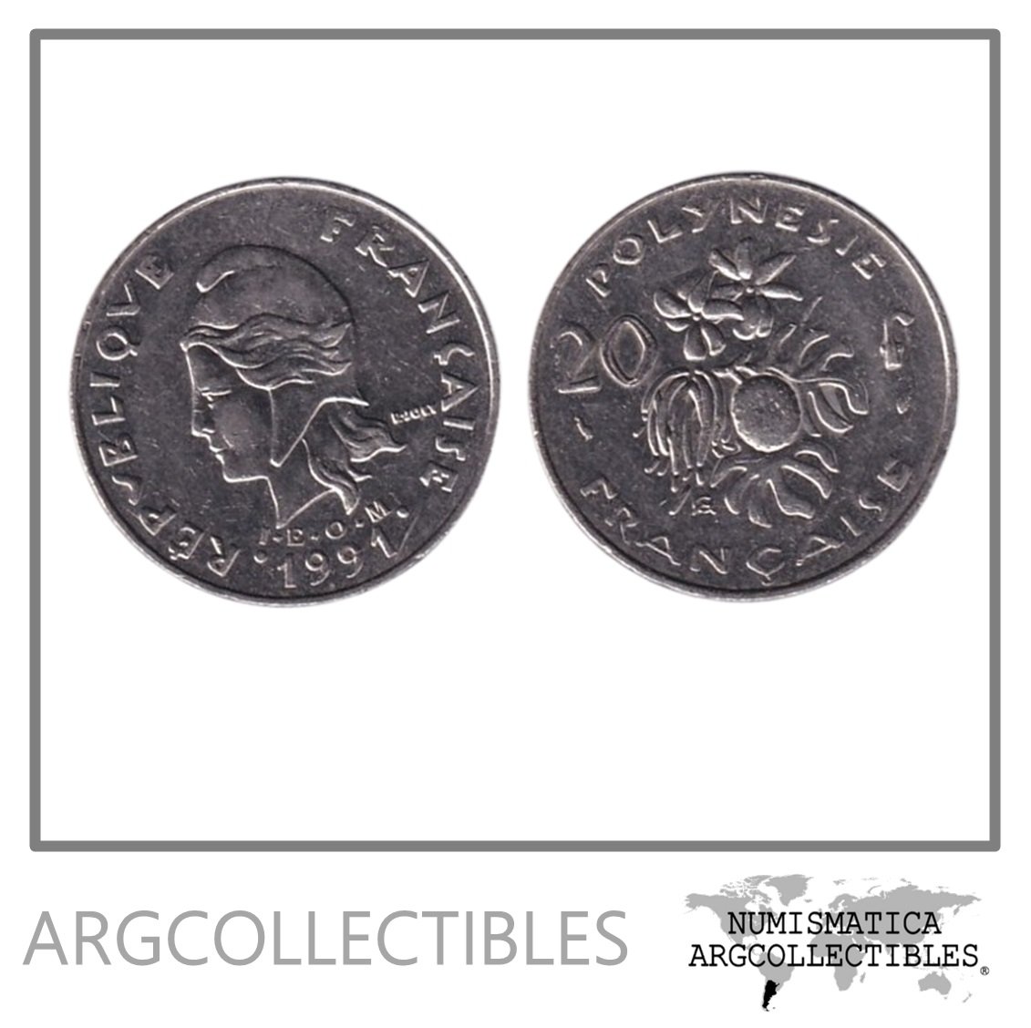 Polinesia Moneda 20 Francos 1991 Niquel KM-9 AU