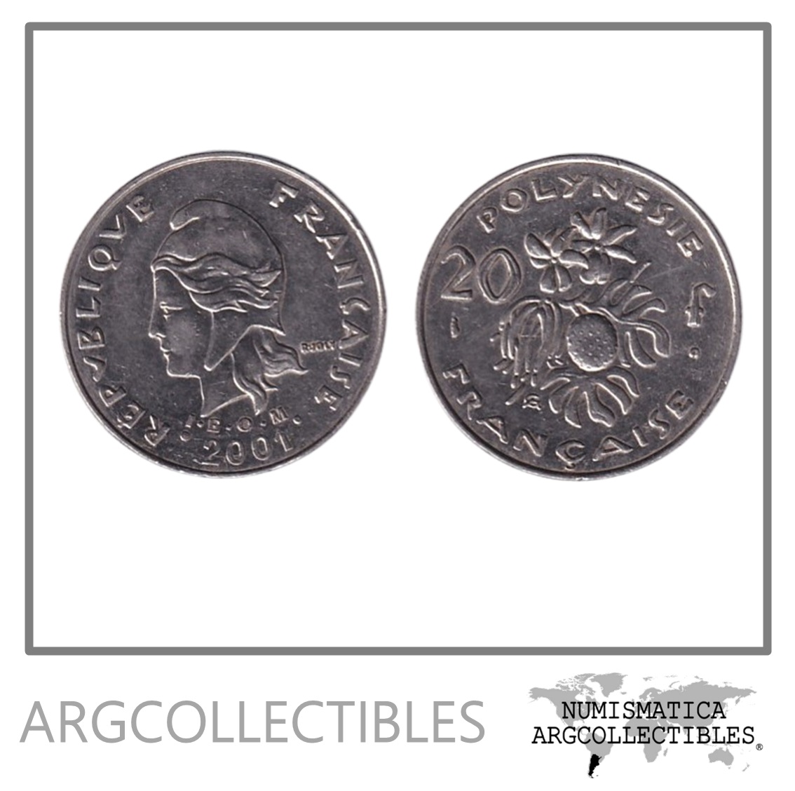 Polinesia Moneda 20 Francos 2001 Niquel KM-9 AU