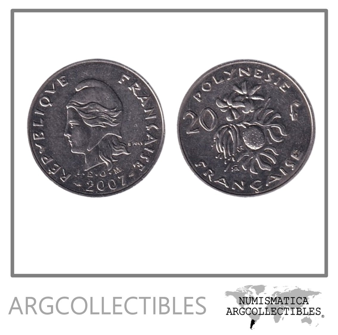 Polinesia Moneda 20 Francos 2007 Niquel KM-9a AU
