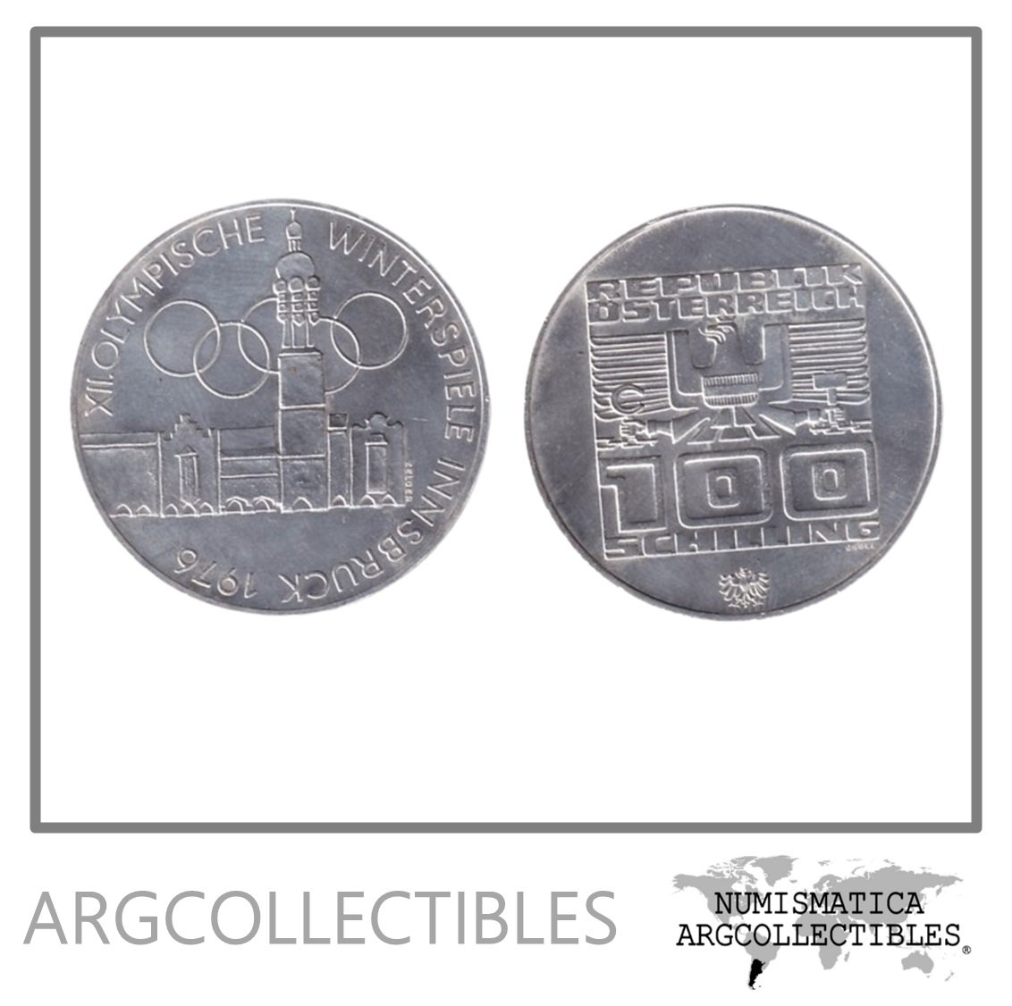 Austria Moneda 100 Shillings 1975 Plata 640-24gr Juegos Olimpicos Logo KM-2927 AU