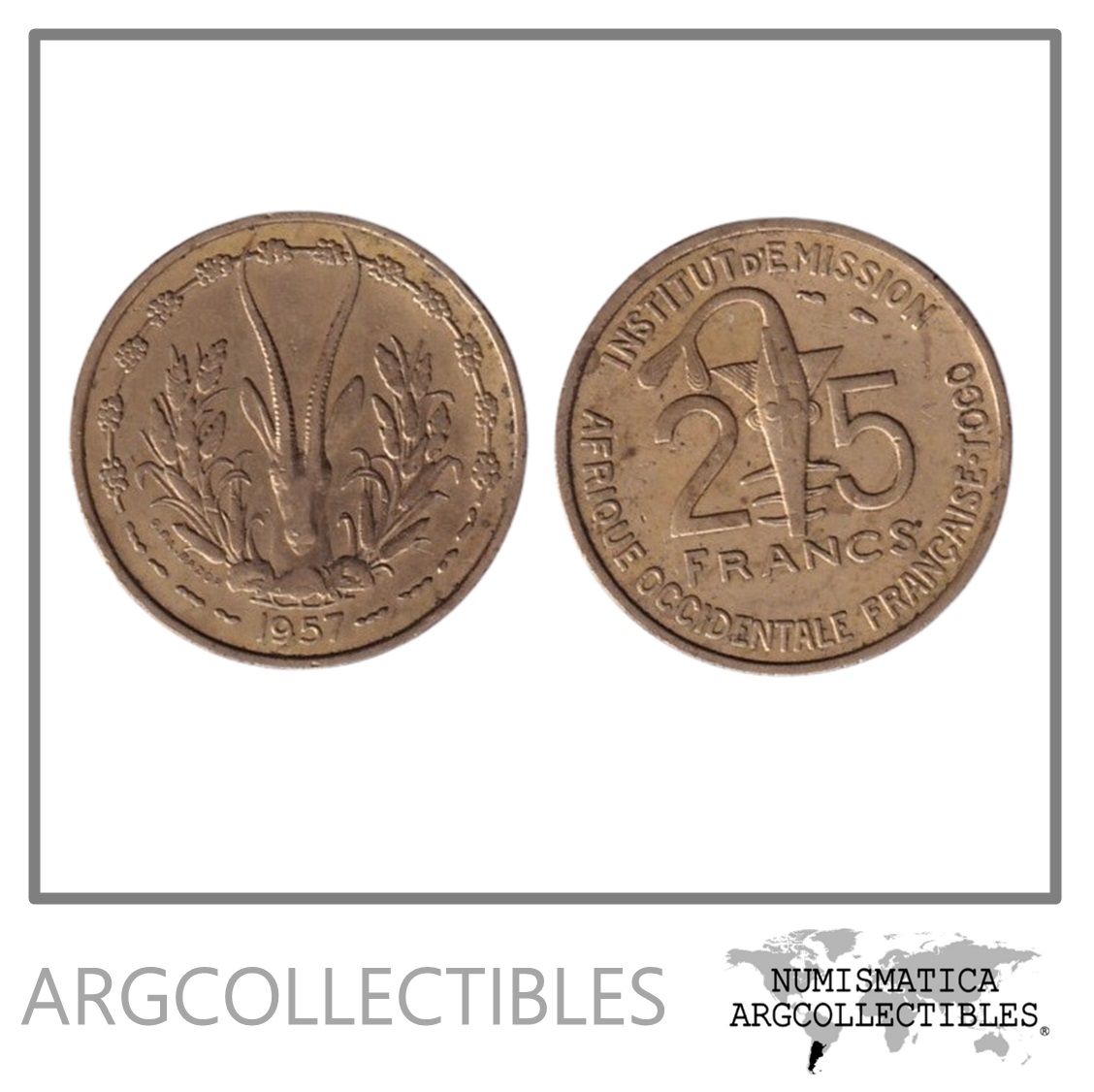 Africa Occidental Francesa Togo Moneda 25 Francos 1957 Cobre KM-9 VF+