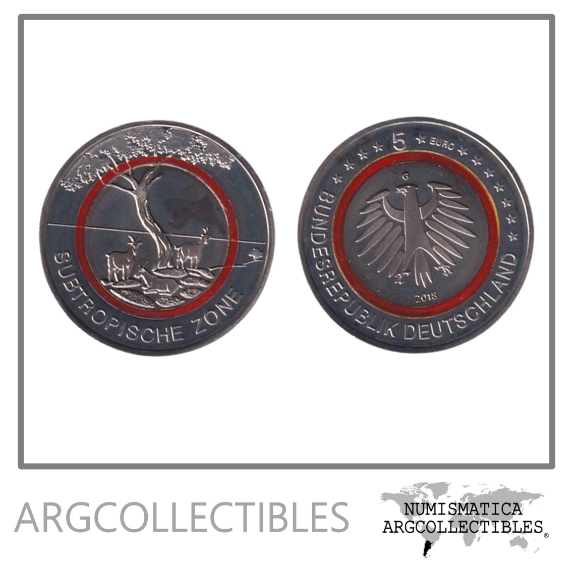 Alemania Moneda 5 Euros 2018 G Zona Subtropical Trimetalica UNC