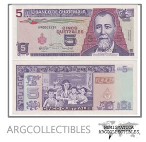Guatemala Billete 5 Quetzales 1991 P-74b UNC