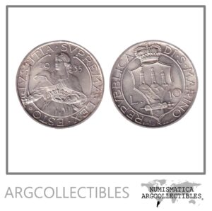 San Marino Moneda 10 Liras 1935 Plata 835/10gr KM-10 UNC