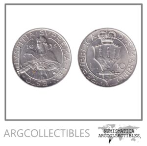 San Marino Moneda 10 Liras 1938 Plata 835/10gr KM-10 UNC