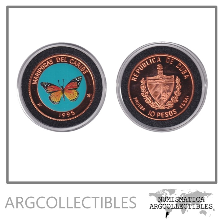 Cuba Moneda 10 Pesos 1995 Cobre-23gr Mariposas Del Caribe KM-PN61/Prueba Ensayo Proof