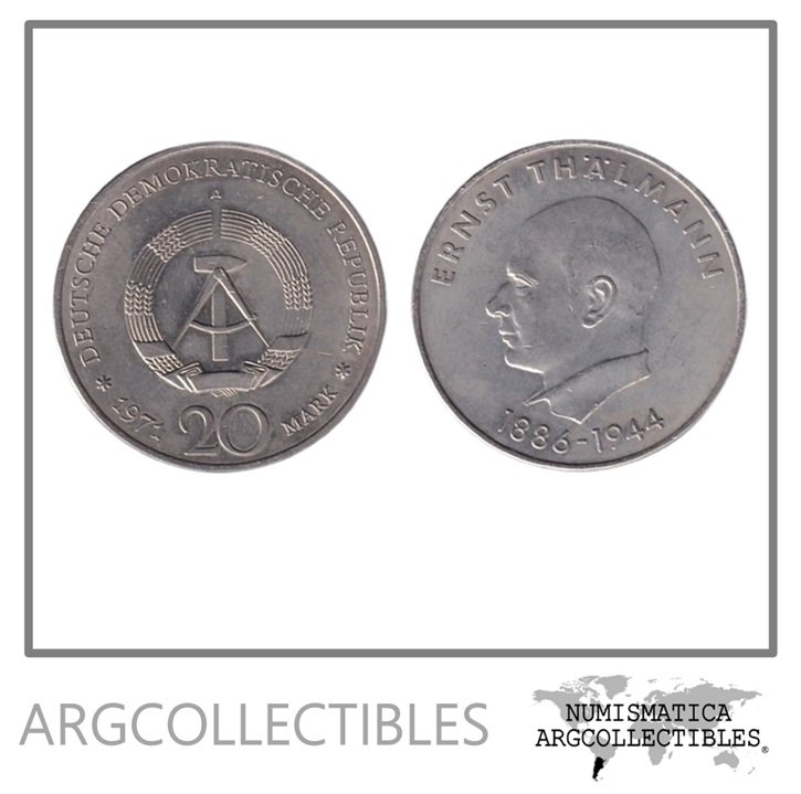 Alemania RDA Moneda 20 Marcos 1971 Ernst Thalmann Niquel KM-34 UNC