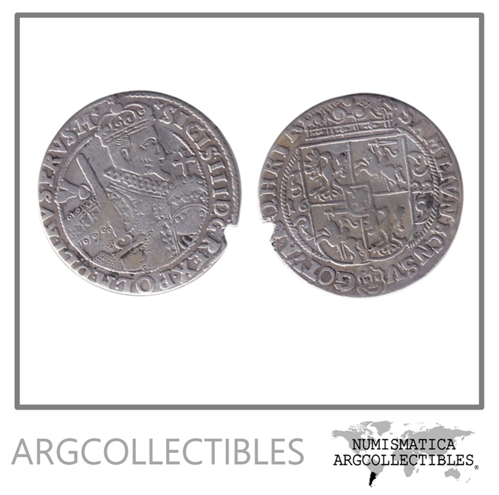 Polonia Moneda 1/4 Thaler 1622 Rey Sigismund III Vasa Plata Kop-1267-1271 VF
