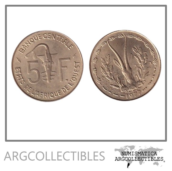Africa Occidental Moneda 5 Francos 1977 Laton KM-2a UNC