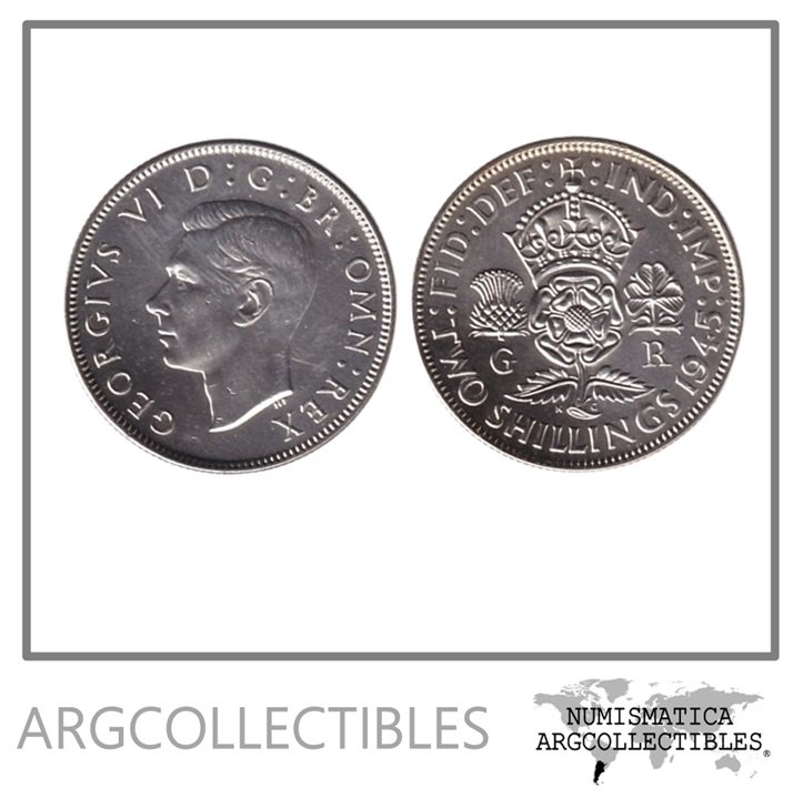 Inglaterra Moneda 2 ShillingS 1945 Rey Jorge VI Plata 500 KM-855 UNC