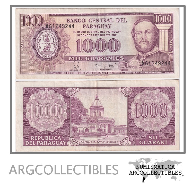 Paraguay Billete 1.000 Guaranies 1982 Silva-Paez P-207 VF+