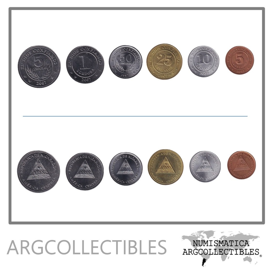 Nicaragua Moneda Set x 6 2002-2007 / 5,10,25,50 Centavos - 1,5 Cordobas UNC