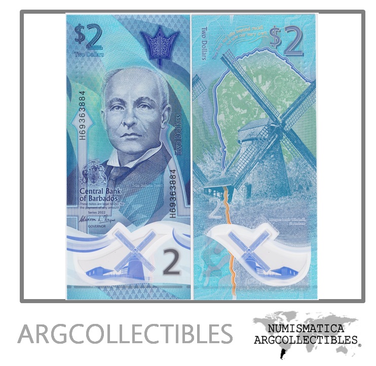 Barbados Billete 2 Dolares 2022 P-80 UNC (Polimero)