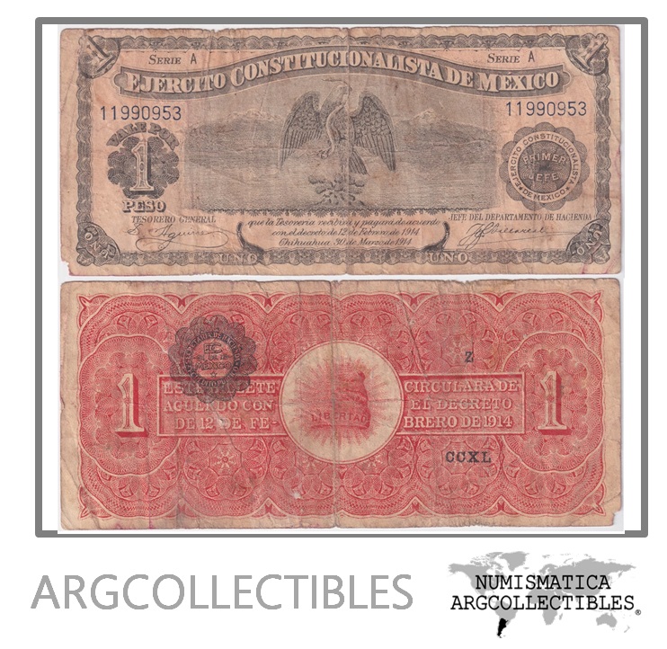 Mexico Billete 1 Peso 1914 P-S-523 VF