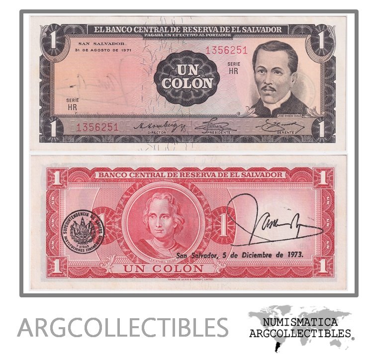 El Salvador Billete 1 Colon 1971 P-115 UNC (SERIE HR)