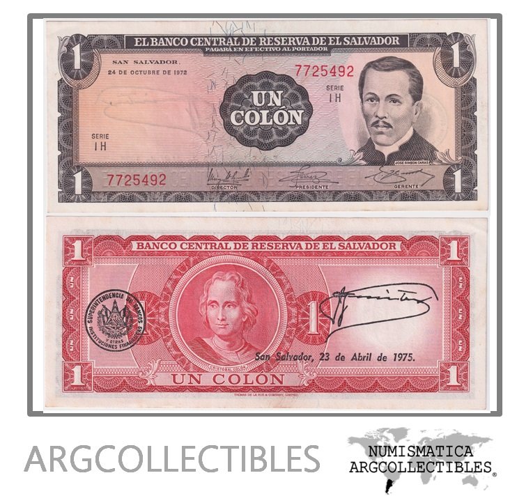 El Salvador Billete 1 Colon 1972 P-115 AU (Serie IH)