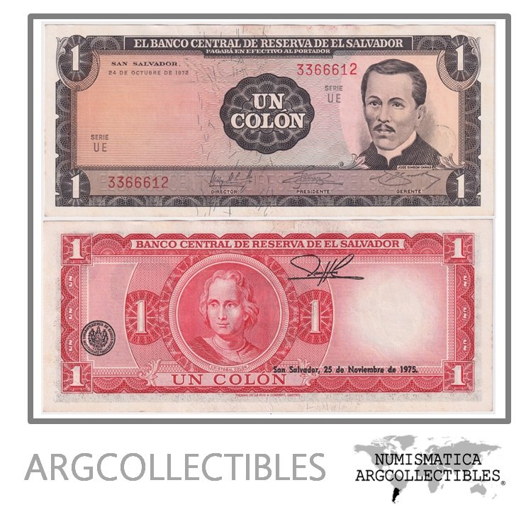 El Salvador Billete 1 Colon 1972 P-115 AU (Serie UE)