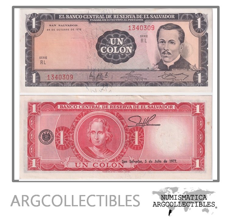 El Salvador Billete 1 Colon 1972 P-115 UNC (Serie RL)